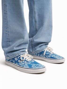 Vans Blue Floral & Checkerboard Low-Top Sneakers y2k skater old school
